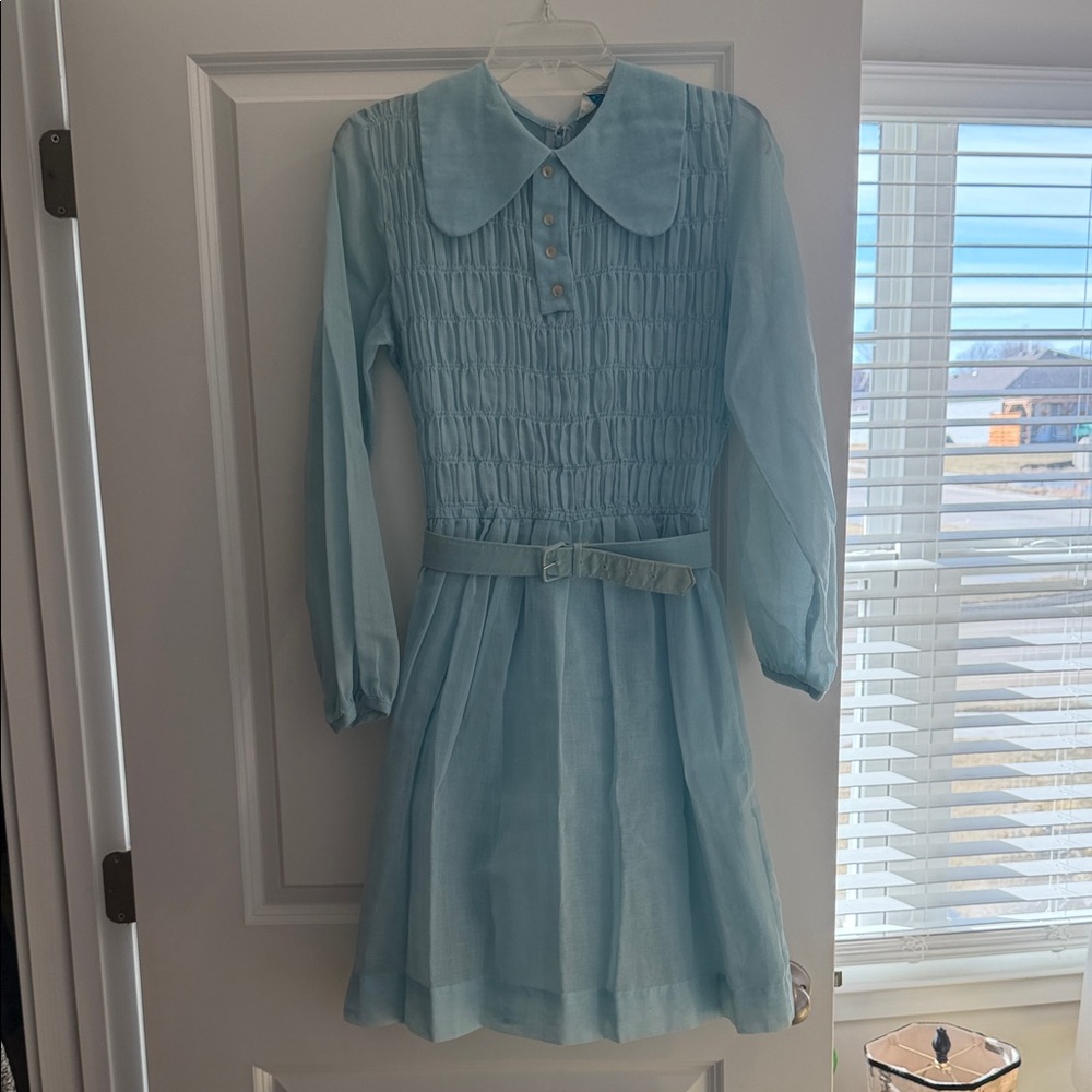 Vintage Light Blue Long Sleeve Dress with Belt
